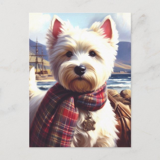 Postal Cute West Highland White Terrier Pintura (Anverso)
