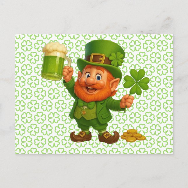 Postal Cute/whimsical duende día de San Patricio  (Anverso)