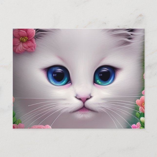 Postal Cute White Kitten Chibi (Anverso)