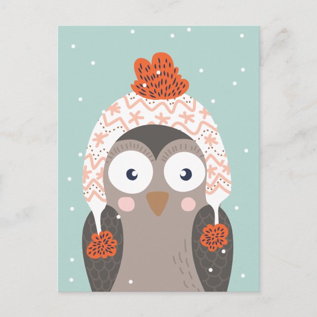 Postal Cute Winter Owl (Anverso)