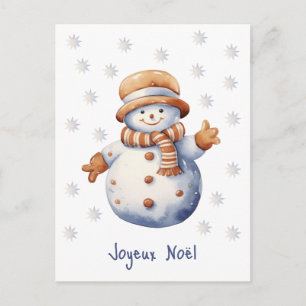Postal Cute Winter Snowman Joyeux Noël Postcard