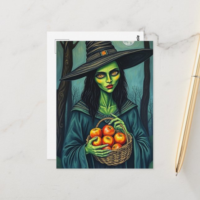 Postal Cute Witch With Apples (Anverso/Reverso In Situ)