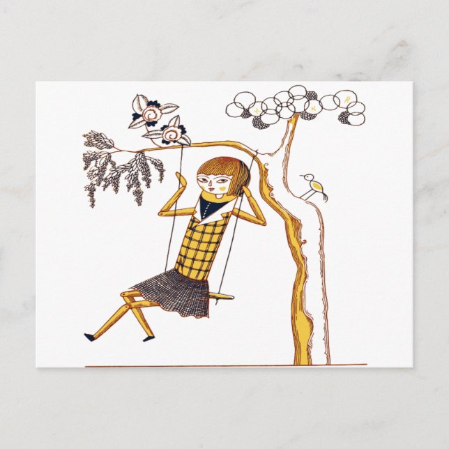 POSTAL CUTE WOODEN DOLL ON SWING (Anverso)
