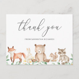 Postal Cute Woodland Animals Baby Shower Gracias