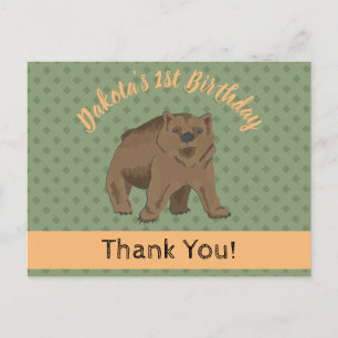 Postal Cute Woodland Grizzly Bear Cub Gracias