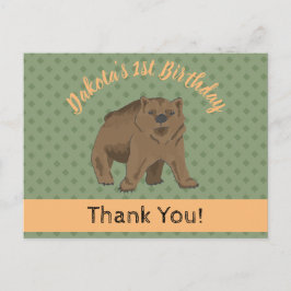 Postal Cute Woodland Grizzly Bear Cub Gracias