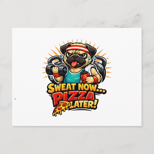 Postal Cute Workout Dog T-Shirt for Fitness & Pizza Lover (Anverso)