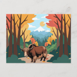 Postal Cute y adorable yak marrón 