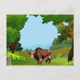 Postal Cute y adorable yak marrón 