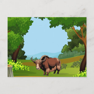 Postal Cute y adorable yak marrón