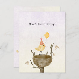 Postal Cute Yellow Baby Bird With Balloon Invitation Brie