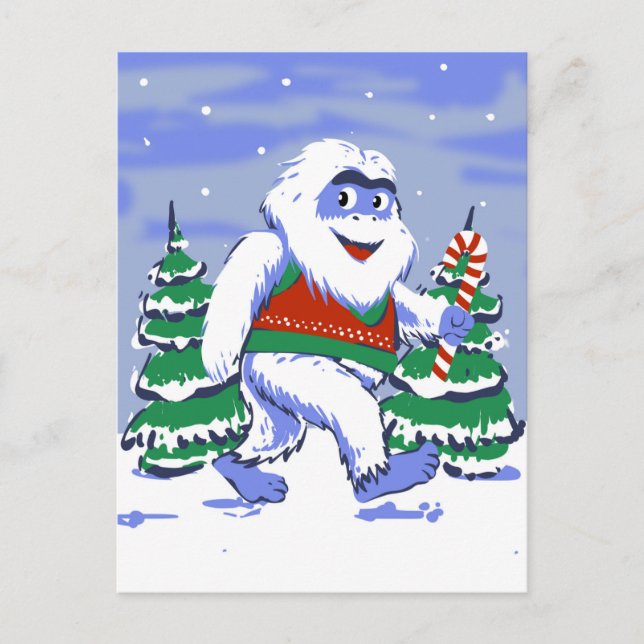 Postal Cute yeti christmas in forest (Anverso)