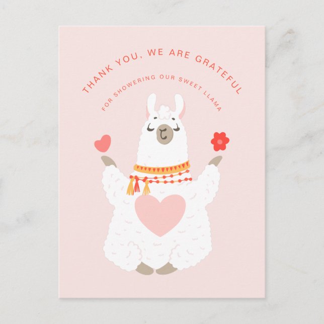 Postal Cute Yoga Llama Baby Shower Thank You (Anverso)