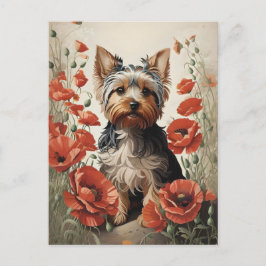 Postal Cute Yorkshire Terrier Botaner Red Poppies