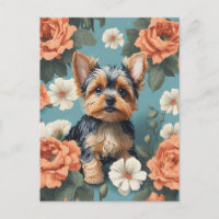 Cute Yorkshire Terrier Puppy Floral