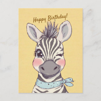 Postal Cute Zebra with Bandana Kids Birthday Invitation