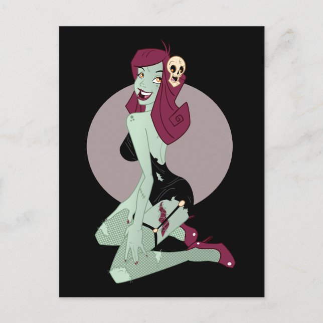 Postal Cute Zombie Pin Up Chica (Anverso)