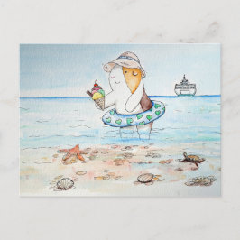 Postal Cutie el cerdo guineano en la pintura costera