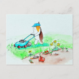 Postal Cutie el cerdo guineano en la pintura de jardinero