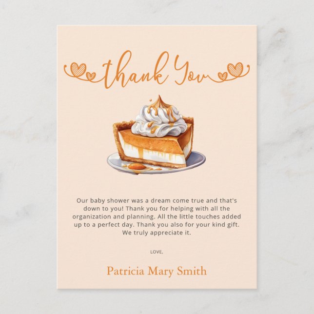 Postal Cutie Pie Baby Shower Gracias (Anverso)