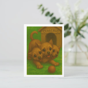 Postal Cuto arte de fantasía de cerberus de tres puntas