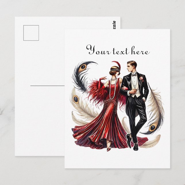 Postal Cuto arte Deco pareja añadir texto (Anverso / Reverso)