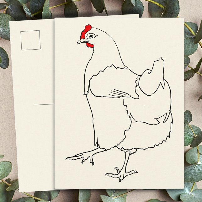 Postal Cuto baile pollo Gracioso línea dibujo de animales (Cute chicken simple line drawing postcard)