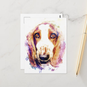 Postal Cuto Basset Hound Dog Face Watercolor