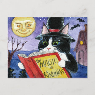 Postal Cuto Cat Halloween Art Witch Magic