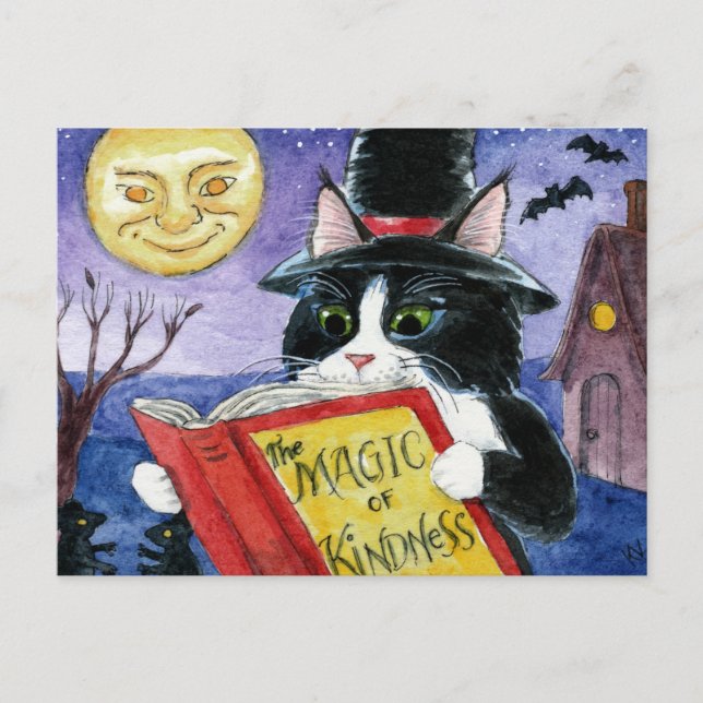 Postal Cuto Cat Halloween Art Witch Magic (Anverso)