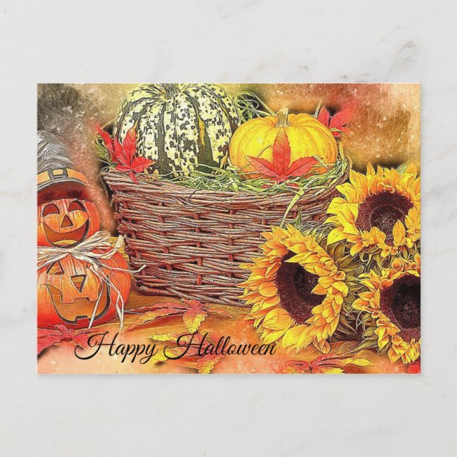 Postal Cuto, colorido, calabaza, Halloween (Anverso)