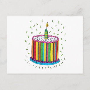 Postal Cuto colorido pastel de cumpleaños