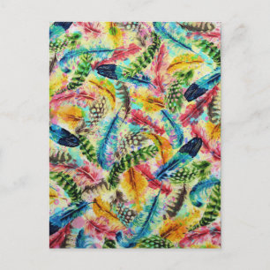 Postal Cuto de moda acuarela salpicaduras plumas tribales