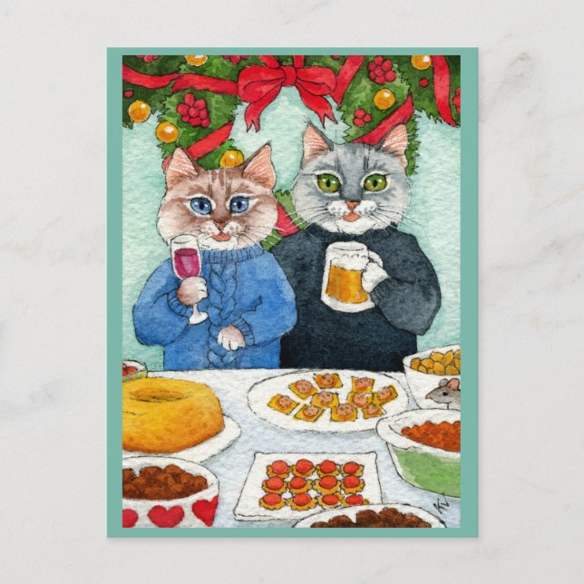 Postal Cuto gato, fiesta de Navidades del ratón (Anverso)