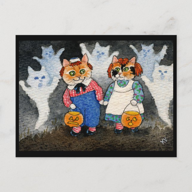 Postal Cuto gato Halloween Art Costume Calabaza (Anverso)