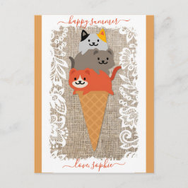 Postal Cuto gato helado de helado de cono feliz verano