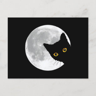 Postal Cuto gato negro Luna llena