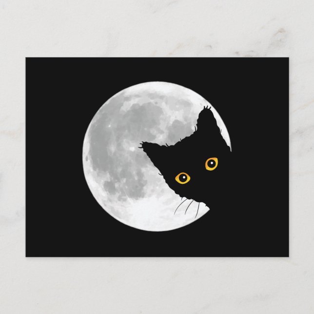 Postal Cuto gato negro Luna llena (Anverso)