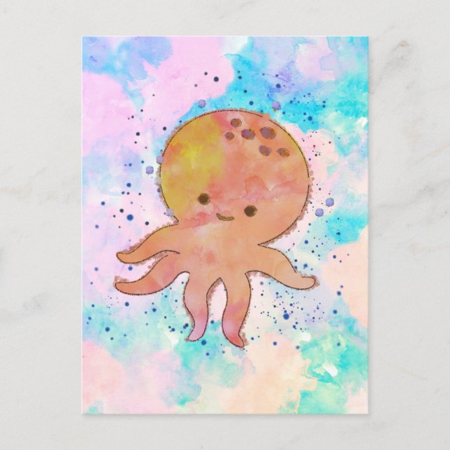Postal Cuto Octopus Personalizado acuarela (Anverso)