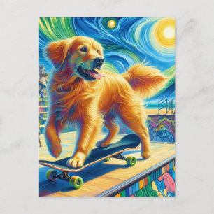 Postal Cuto Surreal Golden Retriever Skateboarding