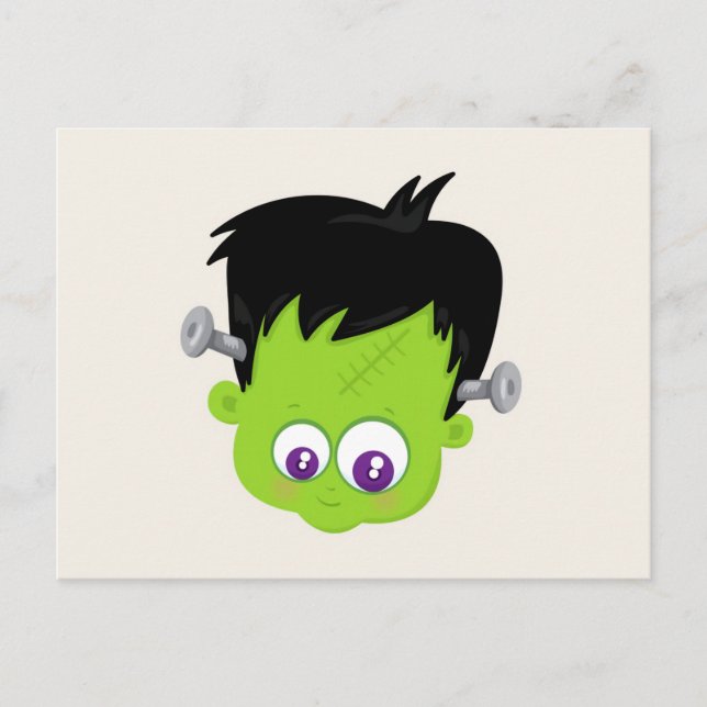 Postal Cuto verde Frankenstein Monster cara Halloween (Anverso)