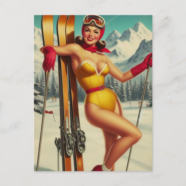 Postal Cuto Vintage Ski Pin Up (Anverso)
