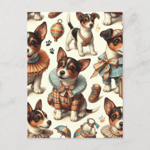 Postal Cuto vintage Toy Fox Terrier Seamless