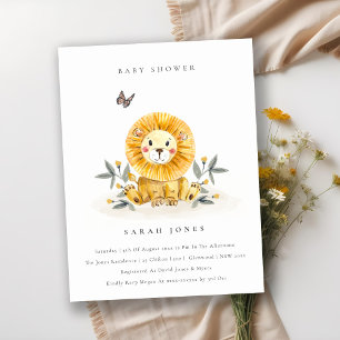 Postal Cuto Woodland Watercolor León Foliage Baby Shower