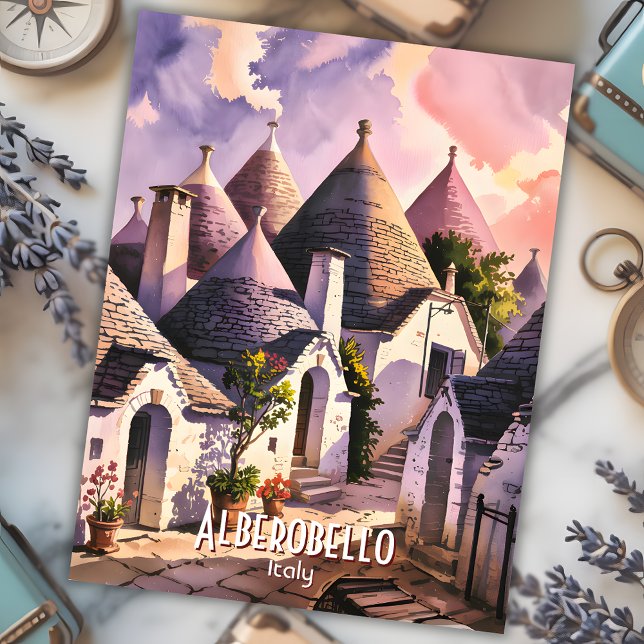 Postal Cutom Alberobello Trulli Houses Italia Watercolor (Cutom Alberobello Trulli Houses Italy Watercolor Postcard)