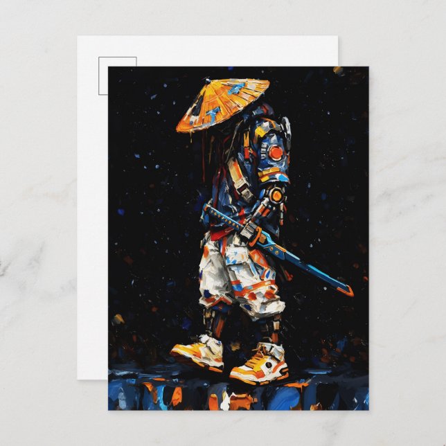 Postal Cyber Ninja Palette Knife Neon Orange Impasto (Anverso / Reverso)