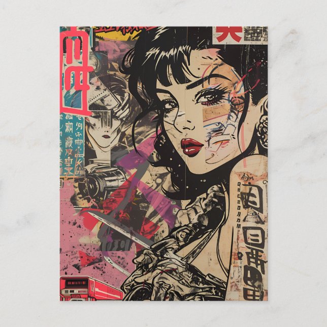 Postal Cyberpunk Anime Portrait Postcard (Anverso)