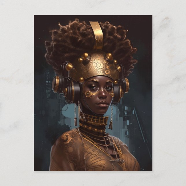 Postal Cyberpunk Black Woman Science Ficción (Anverso)