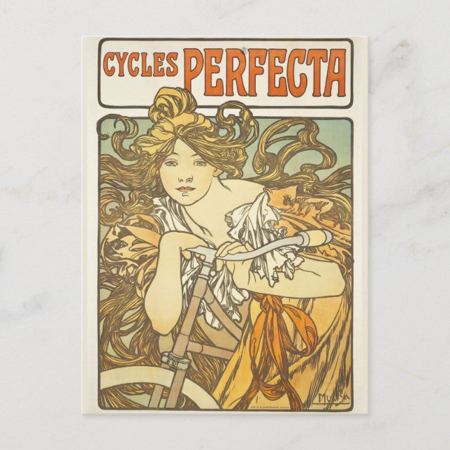 Postal Cycle Perfecta Mucha Vintage Art Nouveau francés (Anverso)