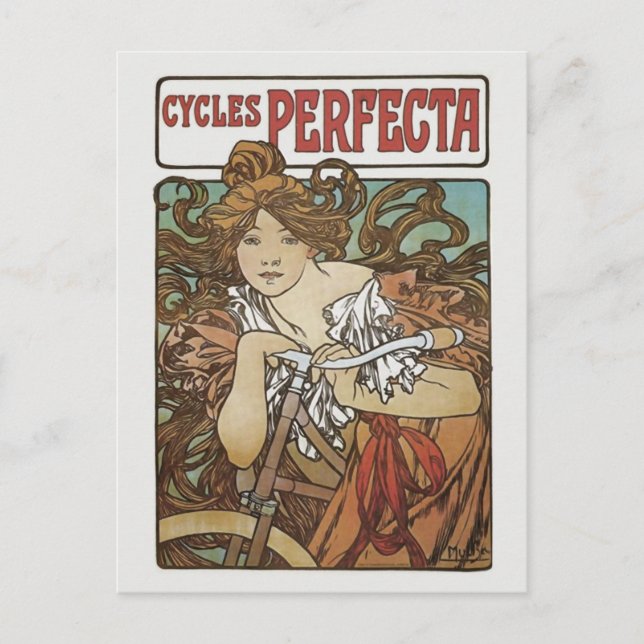 Postal Cycles Perfecta, Alphonse Mucha Art Nouveau (Anverso)